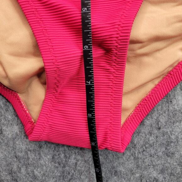 J Crew Swim Bikini Bottoms Size Medium Pink Ribbed String - Picture 6 of 8